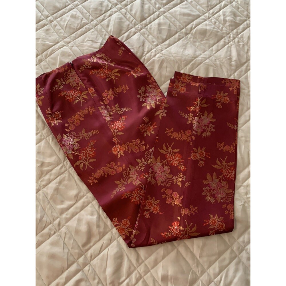 Loft silk feel dress pants size 2P- burgundy/gold